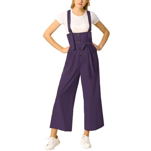 Allegra K Women's High Waist Overalls Bell Bottom Pants Suspenders Jumpsuit  Black Small