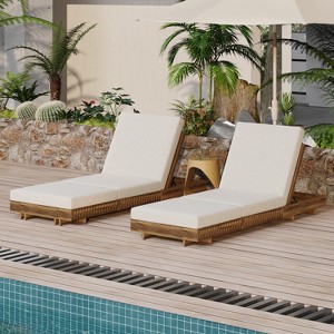 Christopher Knight Home Debra Outdoor 6-Position Adjustable Acacia Wood Chaise Lounge with Cushions (Set of 2) - 1 of 4