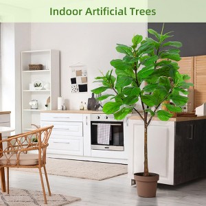 Artificial Fiddle Leaf Fig Tree 5.8 ft Tall with 65 Decorative Leaves, Fake Fig Silk Tree in Pot, Artificial Tree in Plastic Pot - 1 of 4