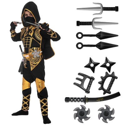Joyfy Kids' Golden Ninja Halloween Costume Set with  Accessories Toys for Kids Kung Fu Outfit Halloween Party