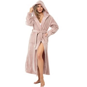 ADR Plush Fleece Women's Robe, Long Hooded Women's Bathrobe, Soft Cozy Women's Bath Robe & Plus Sizes - 1 of 4