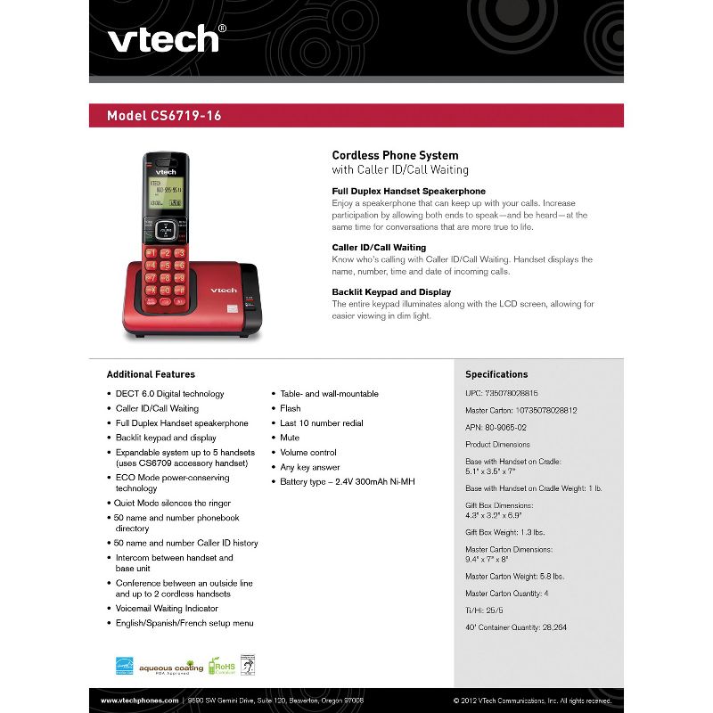 VTech® Cordless Phone System with Caller ID/Call Waiting, 3 of 5