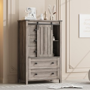 COZONY 48" Tall Farmhouse Dresser with Sliding Barn Door, 5-Drawer Chest with Adjustable Shelf for Bedroom, Kitchen, Living Room Storage - 1 of 4