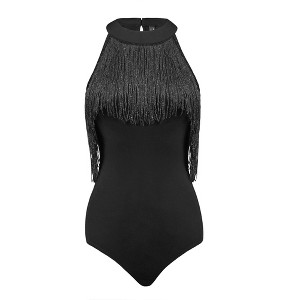 Allegra K Women's Party Neck Fringe Trim Sleeveless Halter Bodysuit - 1 of 4