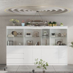 FUFU&GAGA Modular Kitchen Pantry Cabinet Dining Room Sideboard with Lighting and Glass Doors - 1 of 4