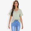 Anna-Kaci Women's Ruffle Neck Detail Short Sleeve Textured Button Down Detail Fashion Blouse - Large, Green - 2 of 4