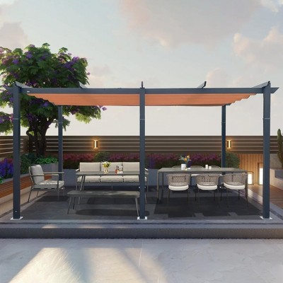 VisioGear Canopies and Gazebos, Outdoor Gazebos with Retractable Pergola, Gazebo Pavilion for Garden, Brown, 190.8"*132"*100.44"