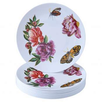 Silver Spoons Butterfly Garden Design Plastic Plates for Party, Heavy Duty Disposable Dinner Set - (10 PC) Monarch Collection