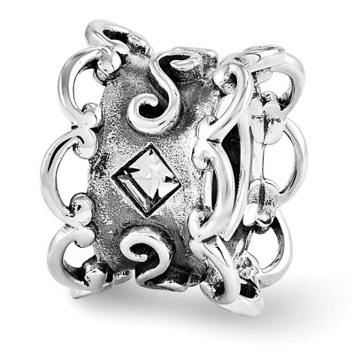Black Bow Jewelry Sterling Silver with White Crystals Bridal Garter Bead Charm