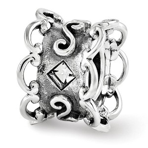 Black Bow Jewelry Sterling Silver with White Crystals Bridal Garter Bead Charm - 1 of 3