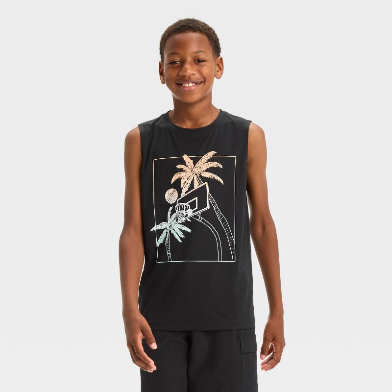 Boys&#39; Sleeveless 'Basketball' Graphic T-Shirt - All In Motion™ Black, 1 of 4