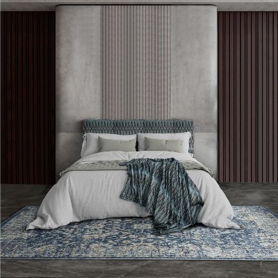 Blue 9' x 12' Oriental Synthetic Easy Care Area Rug