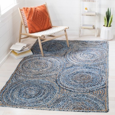 Handmade Blue and Natural Jute 4' x 6' Area Rug