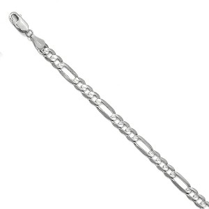 Black Bow Jewelry 5.5mm 14k White Gold Flat Figaro Chain Bracelet - 1 of 4