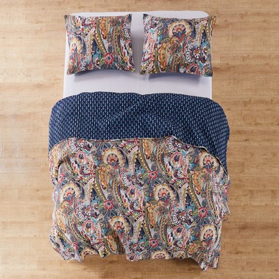 Navy Bohemian Reversible Cotton Full/Queen Quilt Set