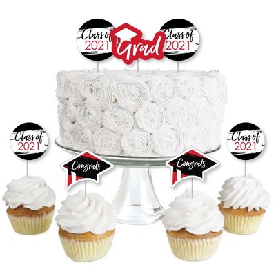 Big Dot of Happiness Red Grad - Best is Yet to Come - Dessert Cupcake Toppers - Red 2021 Graduation Party Clear Treat Picks - Set of 24