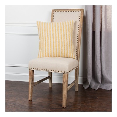 Yellow and Natural Cotton Striped Square Throw Pillow