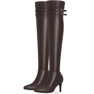 BLISSFUL STEP Pointed Toe Over the Knee High Zipper Stiletto High Heel Dress Boots for Women - 1 of 4