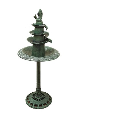 41" Lightweight Plastic Fish Design Birdbath and Birdfeeder Green - XBrand