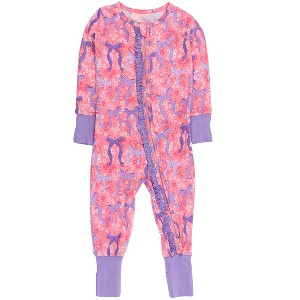 RuffleButts SoftSnooze Baby Girls Ruffle One Piece Convertible Pajamas - 1 of 4