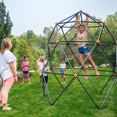 Large Black and Orange Steel Geometric Climbing Dome for Kids