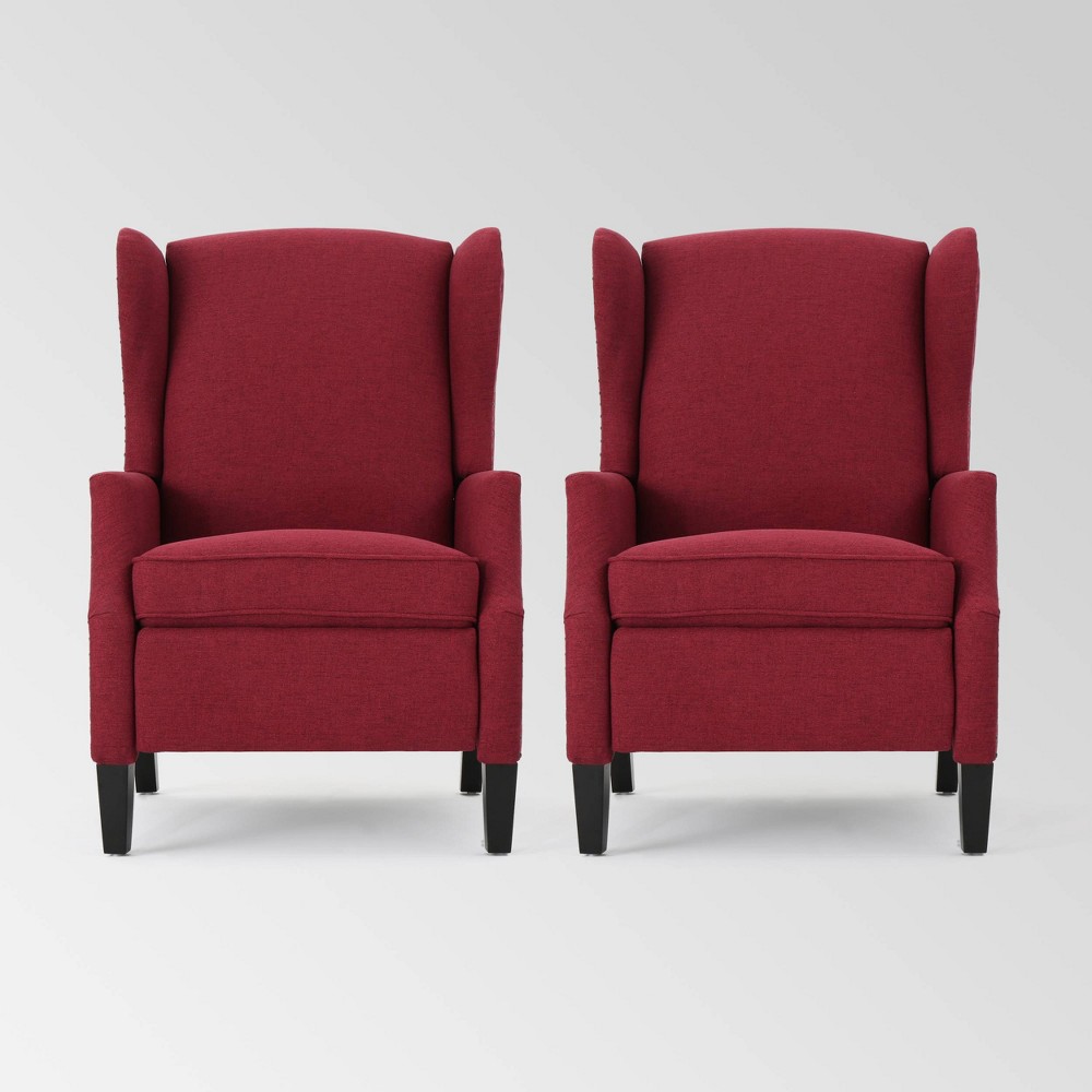 Photos - Chair Set of 2 Wescott Contemporary Fabric Press-Back Recliners Deep Red - Chris