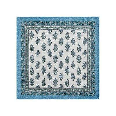 Tropez Blue and Green Polyester Block Print Napkins, Set of 4