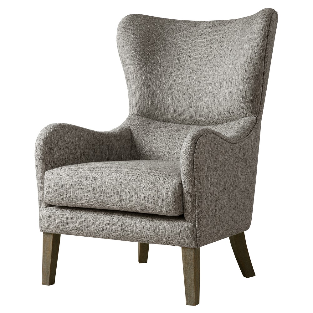 Photos - Coffee Table Aria Swoop Upholstered Wing Chair Gray - Madison Park: Comfortable Armchai