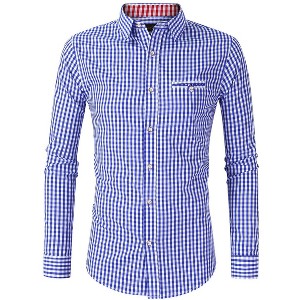 Coolmee Men's Plaid Button Down Shirts Long Sleeve Dress Shirts Regular Fit Business Gingham Shirts - 1 of 4