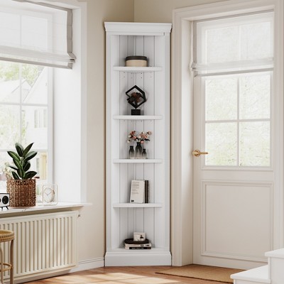 83.4"H Tall Corner Bookcase Shelf, 5 Tier Corner Storage Standing Shelf Unit, Open Display Stand, White -ModernLuxe