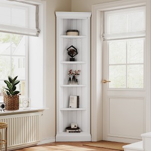 83.4"H Tall Corner Bookcase Shelf, 5 Tier Corner Storage Standing Shelf Unit, Open Display Stand, White -ModernLuxe - 1 of 4
