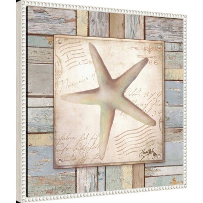 Beach Shell IV Coastal Canvas Art with White Floater Frame
