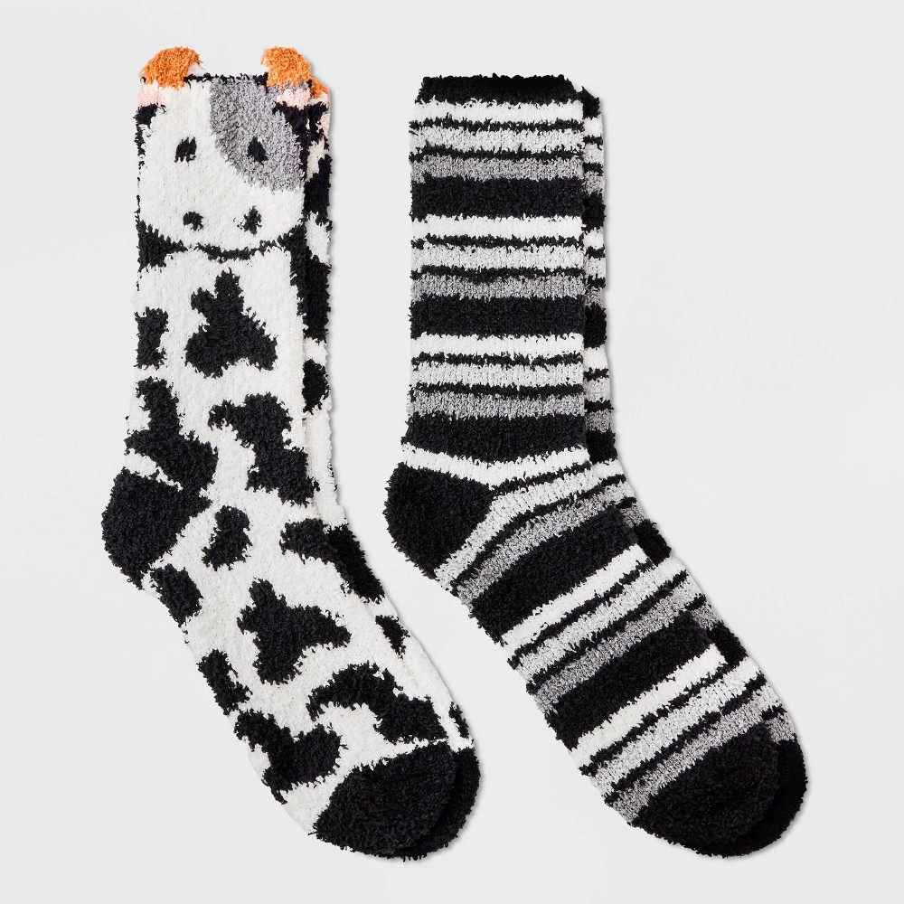 Women Cow 2pk Cozy Crew Sock -  4-10