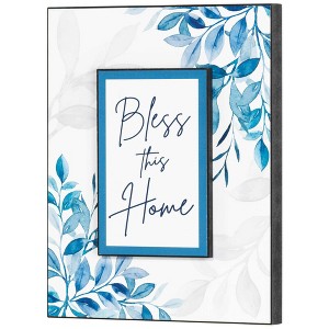 Dicksons Bless This House Blue Floral 12 x 5 MDF Decorative Wall Plaque - 1 of 3