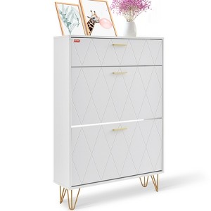 VEVOR Shoe Cabinet with 3 Flip Drawers, Shoe Storage Cabinet for Entryway, Free Standing Shoe Storage Organizer for Heels, Boots, Slippers, White - 1 of 4
