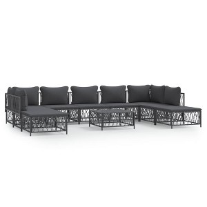 vidaXL Patio Furniture Set 10 Piece Garden Sectional Sofa with Cushions Steel - Anthracite - 1 of 4