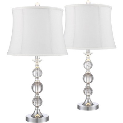 360 Lighting Solange Silver Stacked Crystal Cream Shade Table Lamps Set of 2