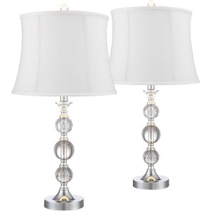 360 Lighting Solange 25" High Modern Luxe Table Lamps Set of 2 Silver Finish Metal Stacked Crystal White Shade Living Room Bedroom Bedside Nightstand - 1 of 4