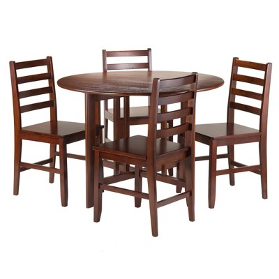 5pc Alamo Drop Leaf Dining Set with Ladder Back Chairs Wood/Walnut - Winsome