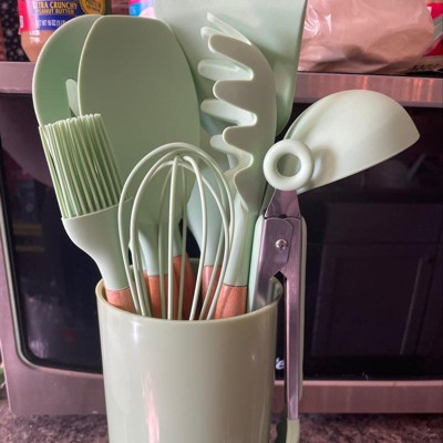 MegaChef Mint Green Silicone and Wood Cooking Utensils Set of 12 - BPA Free,  Hand Wash Recommended - Kitchen Tools - Green Utensil Set in the Kitchen  Tools department at