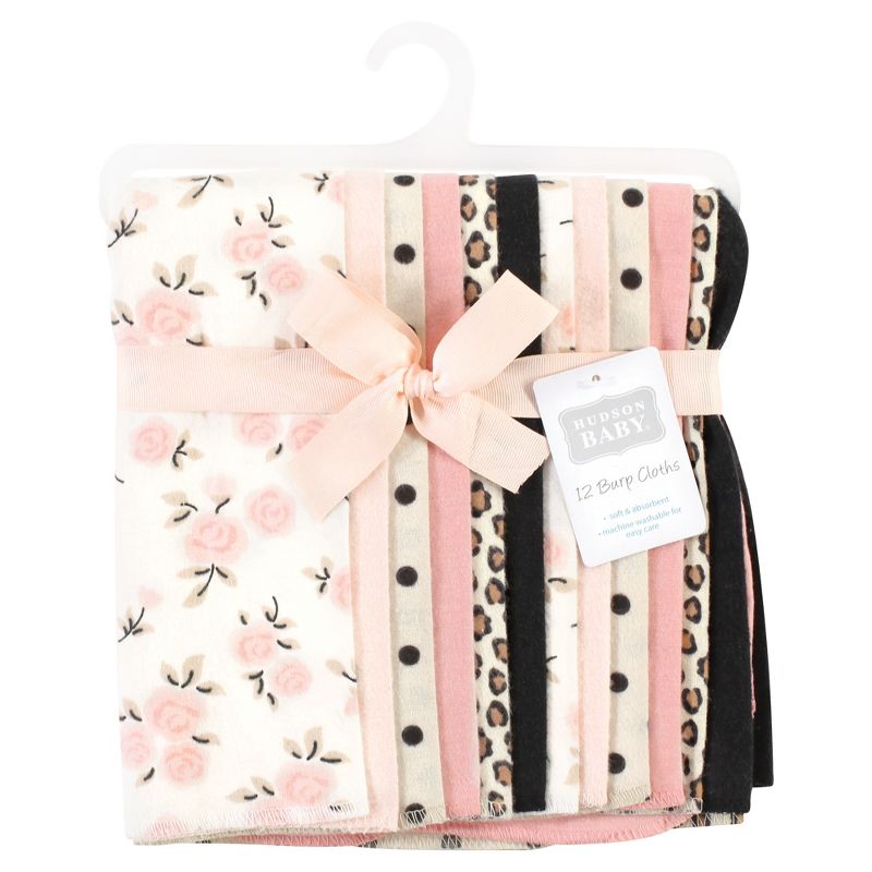 Hudson Baby Infant Girl Cotton Flannel Burp Cloths Bundle, Neutral Pink Floral, One Size, 2 of 9