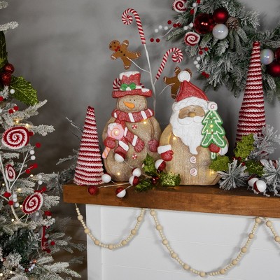 Festive LED Lighted Gingerbread Snowman Figurine with Red Mittens