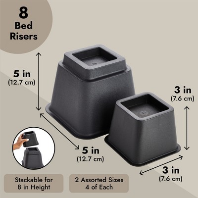 Heavy Duty Black Adjustable Bed and Furniture Risers Set