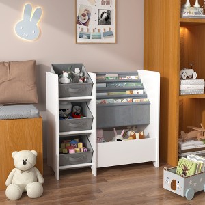 Sevobal Decorative Bookshelf Kids Bookshelf And Toy Storage Organizer, Book Shelf With 3 Collapsible Fabric Drawers, White, 25.59"*11.81"*26.62" - 1 of 4