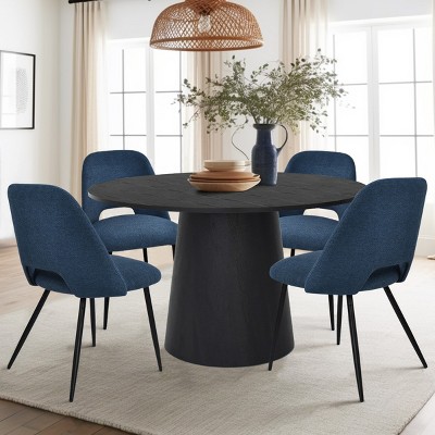 5-Piece Dining Table Set for 4, 46" Modern Round Manufactured Grain Dining Table with 4 Upholstered Fabric Dining Chairs for Dining Room-Maison Boucle