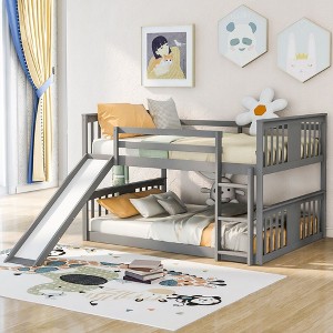 Full Over Full Bunk Bed with Ladder with Slide, Gray - 1 of 4