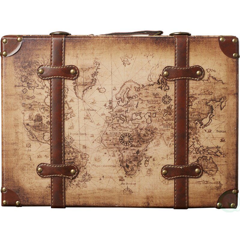 Vintiquewise Old World Map Leather Vintage Style Suitcase with Straps, Set of 2, 4 of 6