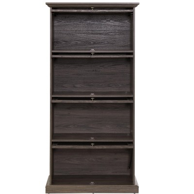 Alilang Dark Brown Wood Laminate 4-Tier Display Cabinet with Glass Doors