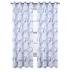 RT Designers Collection Marble Grommet Metallic Sheer Printed Doily Curtain Panel Pair 36" x 84" Blue - 1 of 4