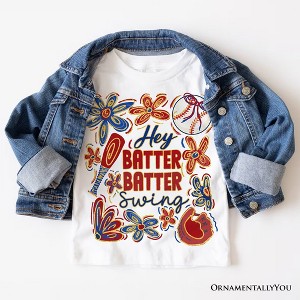 Hey Batter Batter Swing T-Shirt, Retro White and Natural Baseball Tee with Floral Accents| OrnamentallyYou - 1 of 4